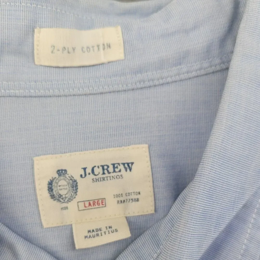J Crew 2 Ply Cotton Dress Shirt Blue Mens L Classic Business Preppy Timeless